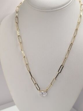 Melinda Maria Samantha Gold Paperclip Link Necklace Clear Crystal Pendant Ed2